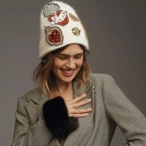NWT Anthropologie Patch Embellished Beanie